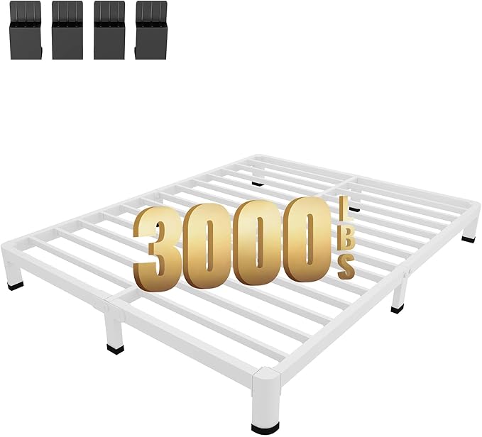 MAF 4 Inch King Metal Platform Bed Frame White with Round Corner Legs, Mattress Slide Stopper, 3000 LBS Heavy Duty Steel Slats Support, Noise Free, No Box Spring Needed, Easy Assembly