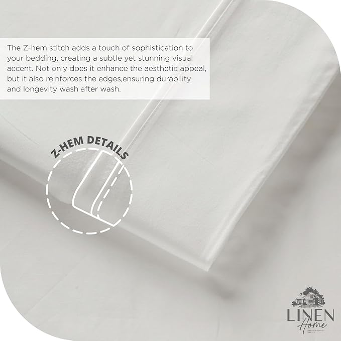 Linen Home 100% Cotton Percale Sheet Set, Twin Size, White, Deep Pocket, 4 Pieces Set - 1 Flat, 1 Deep Pocket Fitted Sheet and 2 Pillowcases, Crisp Cool and Strong Bed Linen
