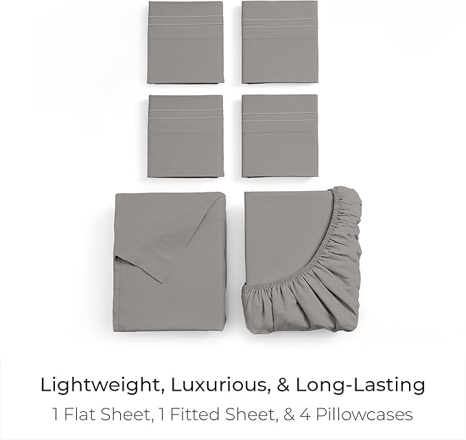 Mellanni King Sheet Set - 6-Piece Iconic Collection Bedding, (Including 4 Pillowcases), 21-Inch Extra Deep Pocket, Easy Care, Ultra Soft, Cooling Sheets, Brushed Microfiber - Taupe
