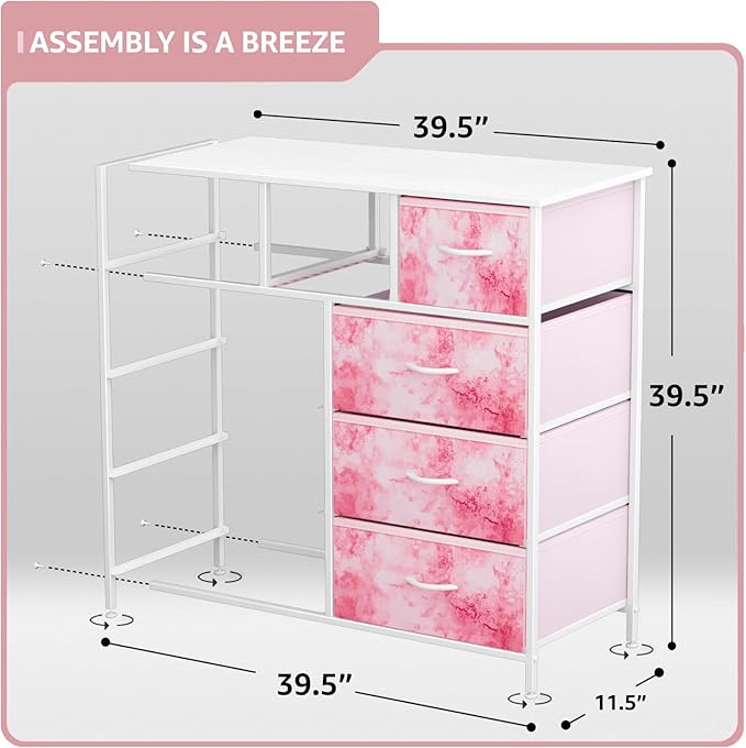 Sorbus Kids Dresser with 9 Drawers - Furniture Storage Chest Tower Unit for Bedroom, Hallway, Closet, Office Organization - Steel Frame, Wood Top, Tie-dye Fabric Bins (Pink, Tie-dye)