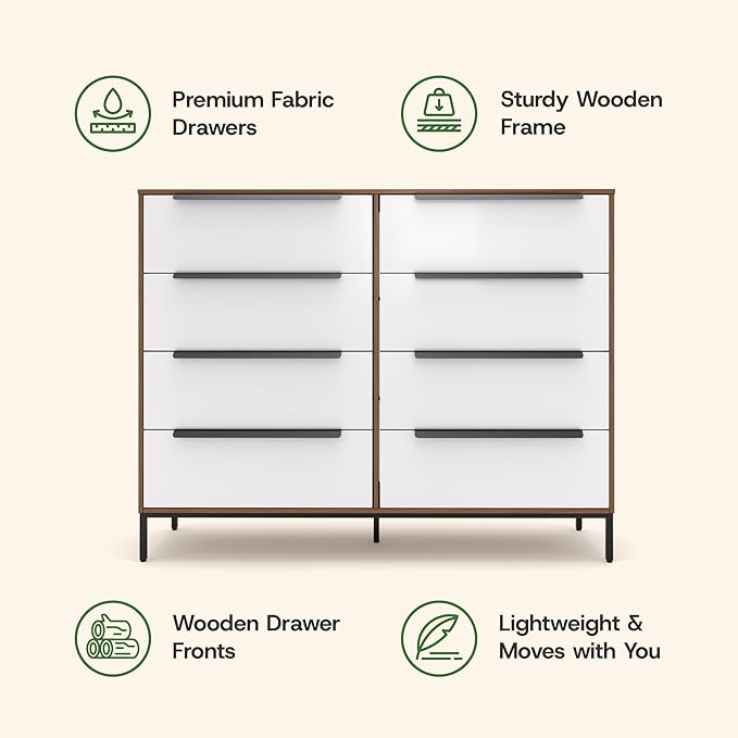 Lira Premium Fabric Dresser - Solid Wooden Frame, 8 Spacious Sag-Proof Drawers with Sleek Metal Handles - Premium & Durable Storage Solution for Your Home (Dark Brown)