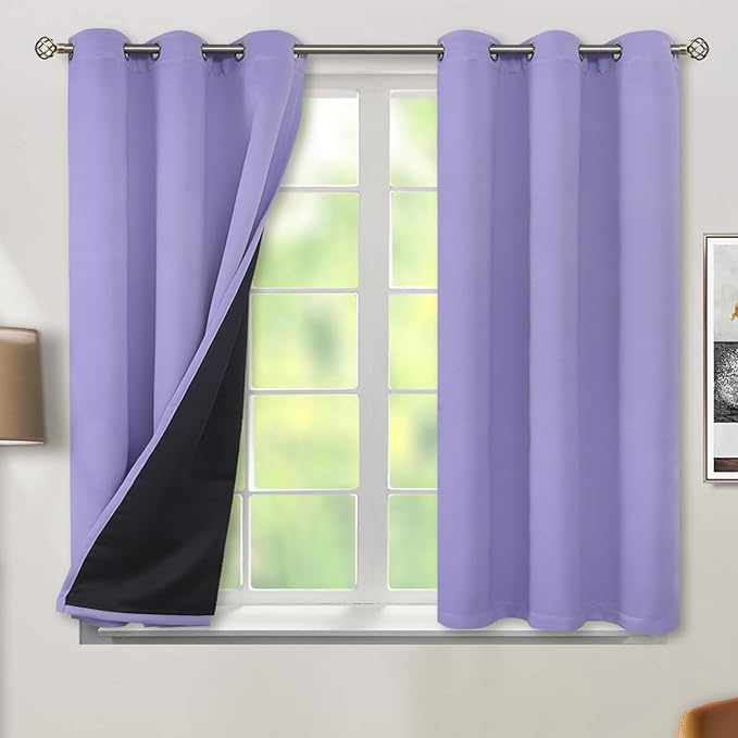 BGment Thermal Insulated 100% Blackout Curtains for Bedroom with Black Liner, Double Layer Full Room Darkening Noise Reducing Grommet Curtain (42 x 45 Inch, Lavender, 2 Panels)