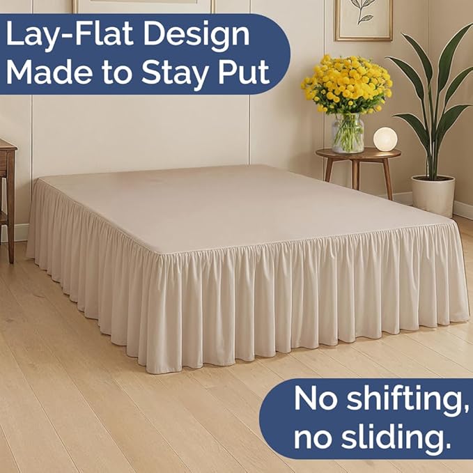 Bedskirt Queen Size Ruffle - 12 inch Drop Dust Ruffle Bed Skirt with Platform - Ultra-Soft, Easy Fit, Premium Hotel Quality - Wrinkle, Fade & Shrink Resistant - for Women, Men, Kids and Teens - Cream