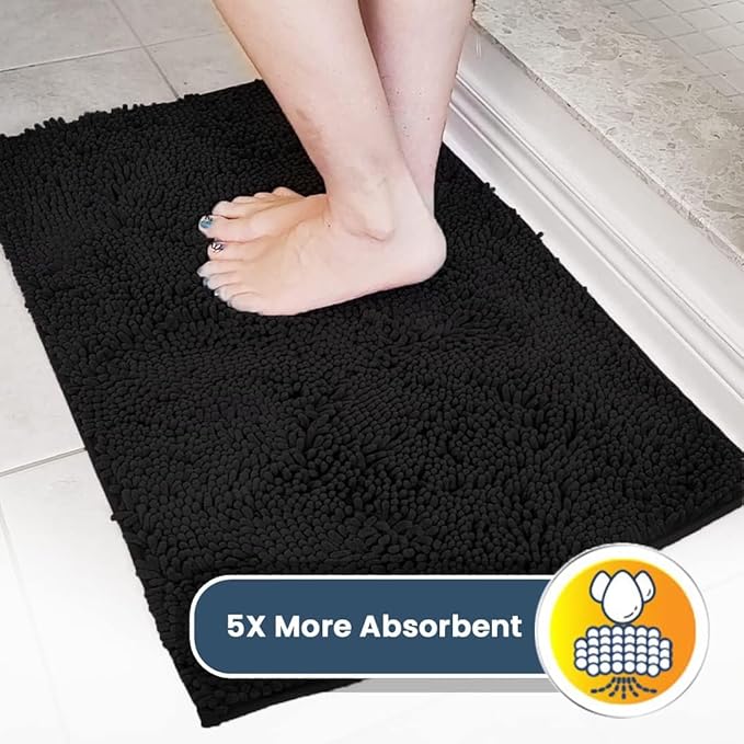 Muddy Mat® Shown on TV – Super Absorbent Door Mat Indoor, Microfiber Quick Dry Chenille Entryway Rug, Non-Slip Front Door Mat, Indoor Mats for Entryway, Machine Washable Pet Rug, Black 36"x60"
