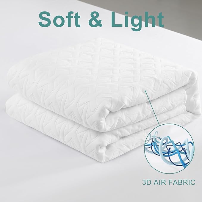 MERITLIFE Twin Size Mattress Protector Waterproof Cooling Bed Mattress Cover Breathable College Dorm Single Mattress Pad Fits Up 8-21 Inch Deep Pocket Noiseless Quiet Vinyl-Free(White,Twin 39"x75")