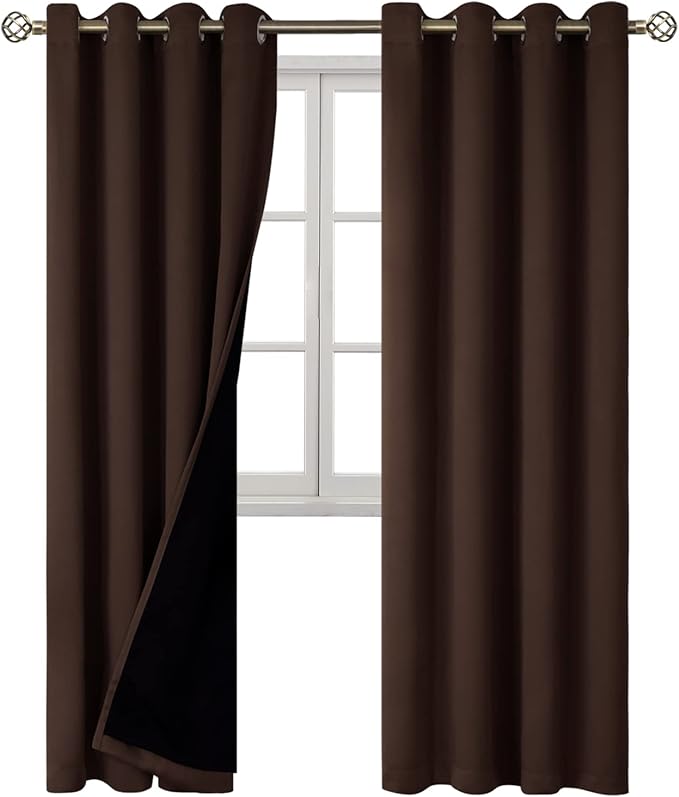 BGment 100% Blackout Curtains for Bedroom Window 84 Inch Length 2 Panels Set, Thermal Insulated Full Light Blocking Grommet Drapes for Living Room Darkening with Black Liner, 52 Inch Wide Each, Brown