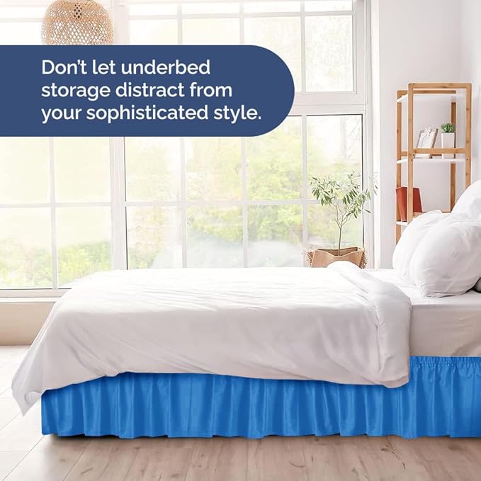 Wrap Around Dust Ruffle Bed Skirt - Royal Blue - for Full Size Beds w/ 12 Inch Drop - Easy Fit Elastic Strap - Adjustable Pleated Bedskirt w/Brushed Fabric - Wrinkle Free, Women, Men, Kids & Teens