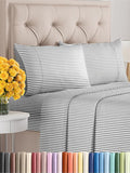 Queen Size 4 Piece Sheet Set - Extra Soft, Breathable & Cooling - Hotel Luxury Durable Bed Sheets - Deep Pockets, Easy-Fit & Wrinkle-Free - Grey Stripes Oeko-Tex