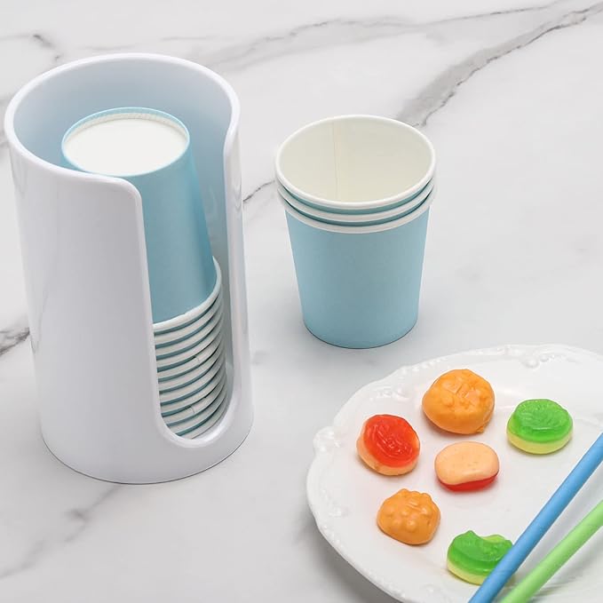 LoveBB Plastic Paper Cup Holder - Small Disposable Cup Dispenser Mouthwash Cup Holder for Bathroom Countertop, White