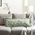 CPC Block Print Olive Green Ruffle Cotton Lumbar Pillow Cover 14x36 inch by COTTONPRINTCLUB