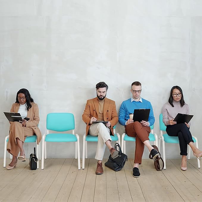 VINGLI Blue Waiting Room Chairs, 5-Pack PU Church Chairs Conference Stackable Office Guest & Reception Stacking for Meeting, Lobby, Simple&Space-Saving Pu-blue