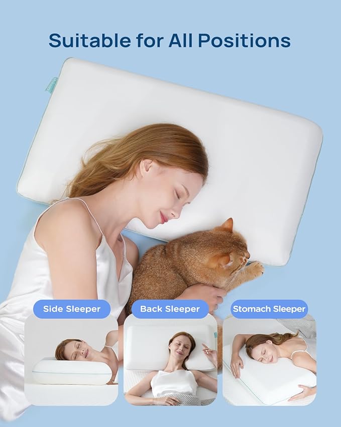 Cooling Soft Memory Foam Pillow, Cervical Neck Pillow for Side Sleepers, Back & Stomach Sleepers, Ergonomic Orthopedic Design for Neck Pain Relief and Deep Sleep, CertiPUR-US