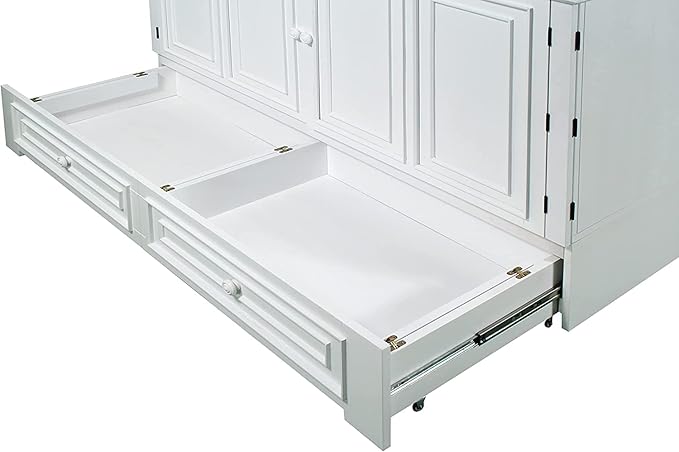 Emurphybed Paradiseo Murphy Cabinet Chest Bed with Charging Station 6 Inch, Queen (White)