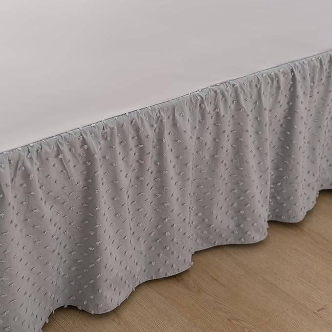 Tufted Dot Bed Skirt Full Size Ruffled Bed Skirt with Split Corners, 18 Inch Drop Dust Ruffle Bed Skirts with Platform, Light Grey