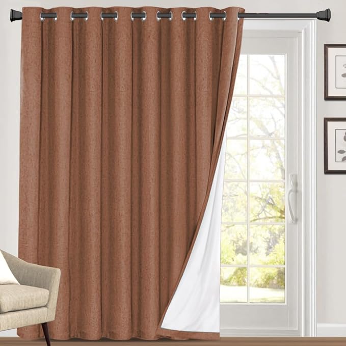 PrinceDeco 100% Linen Blackout Curtains Extra Wide Thermal Insulated Door Curtain Grommet Top Curtain Drapes for Living Room/Sliding Glass Door,100 X 96 Curtains,Washed Spice