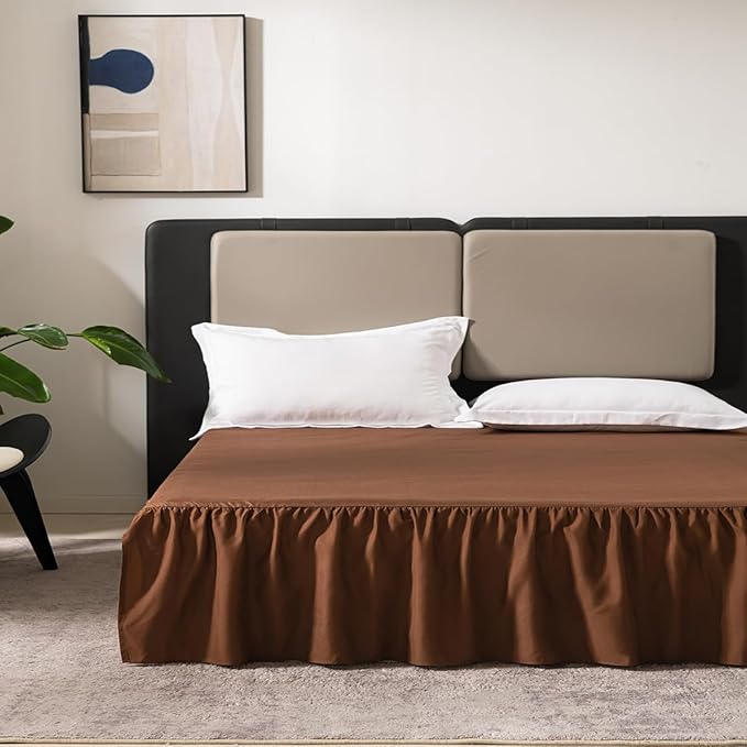 Brown Bed Skirt King Size Ruffled Bed Skirt with Split Corners, King Bed Skirt 16 Inch Drop, King Size Bed Skirt Brown for Ruffled Bed Skirt with Split Corners, Bed Skirt King Size