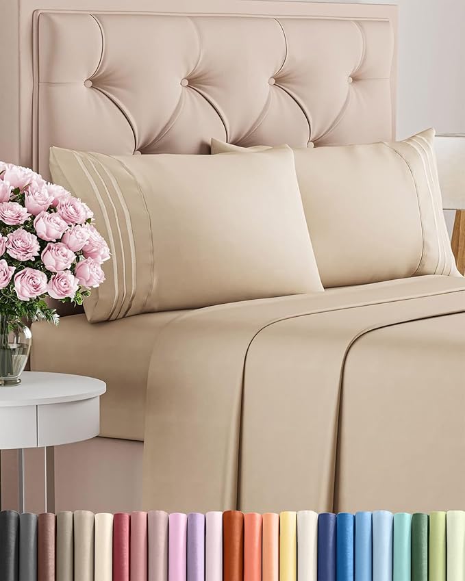 King Size 4 Piece Sheet Set - Comfy Breathable & Cooling Bed Sheets Set - Hotel Luxury Bedding for Women, Men, Kids & Teens - Deep Pockets, Easy Secure Fit, Soft and Wrinkle Free - Oeko-Tex - Cream
