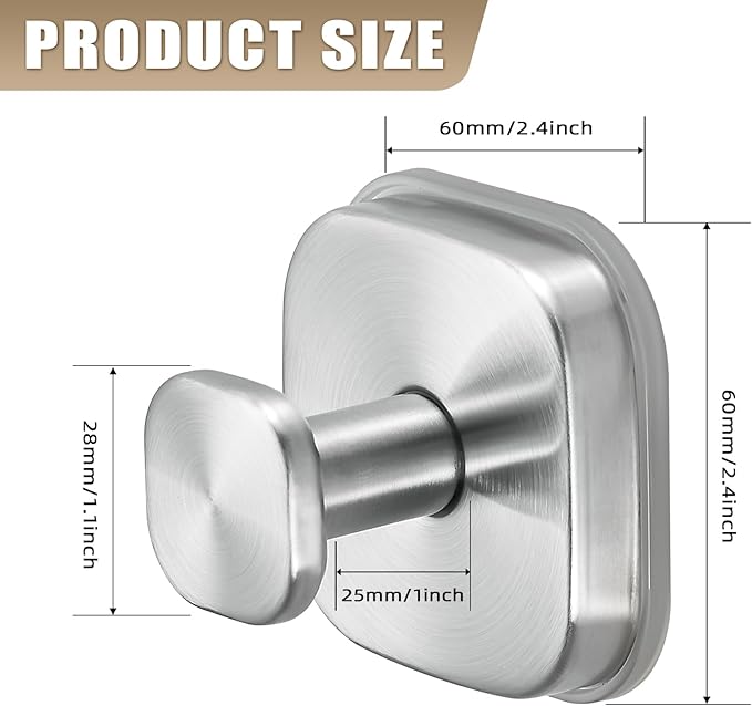 Suction Cup Hooks for Shower - Resuable Bathroom Hooks for Towels, Robes & Loofah - No-Drill Mounting on Kitchen,Walls,Metal,Glass,Mirrors,Tile & Smooth Non-Porous Surfaces (4, Brushed Nickel)