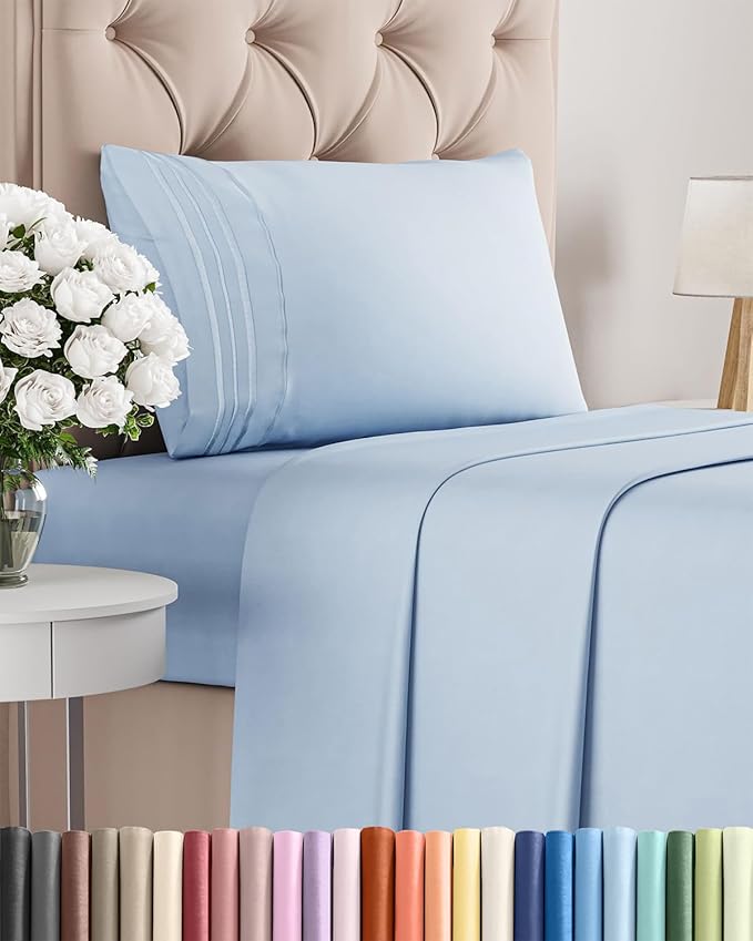 Twin XL Size 3 Piece Sheet Set - Comfy Breathable & Cooling Bed Sheets Set - Hotel Luxury Bedding for Women, Men, Kids, Teens, Boys & Girls - Deep Pockets, Soft and Wrinkle Free - Oeko-Tex - Sky Blue