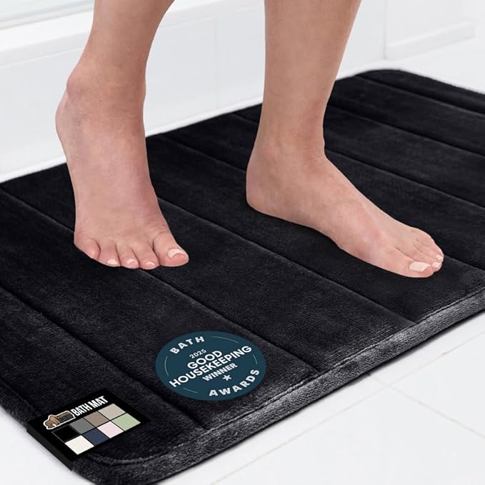 GORILLA GRIP Memory Foam Bath Mat, Soft Absorbent US Designed Bathroom Rug, Gripping Dots Machine Washable Bathmat, Cushioned Floor Mats, Shower Sink Rugs Room Décor Accessories, 36x24 Black