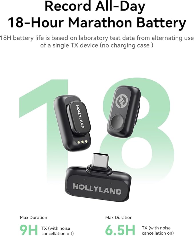 Hollyland Lark A1 Wireless Microphone for iPhone 15/16 & Android, 48kHz/24-bit, 3-Level Intelligent Noise Cancel, Magnetic Mini Microphone for YouTube, Podcast, Vlogging (Black, 2TX + USB-C RX)