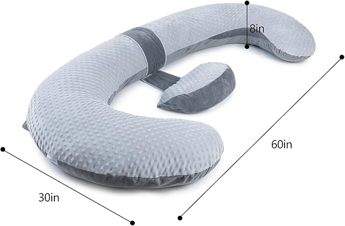 QUEEN ROSE Pregnancy Pillows, E Shaped Full Body Pillow for Sleeping, with Pregnancy Wedge Pillow for Belly Support, 60 Inch Maternity Pillow for Side Sleeper, Grey Velvet