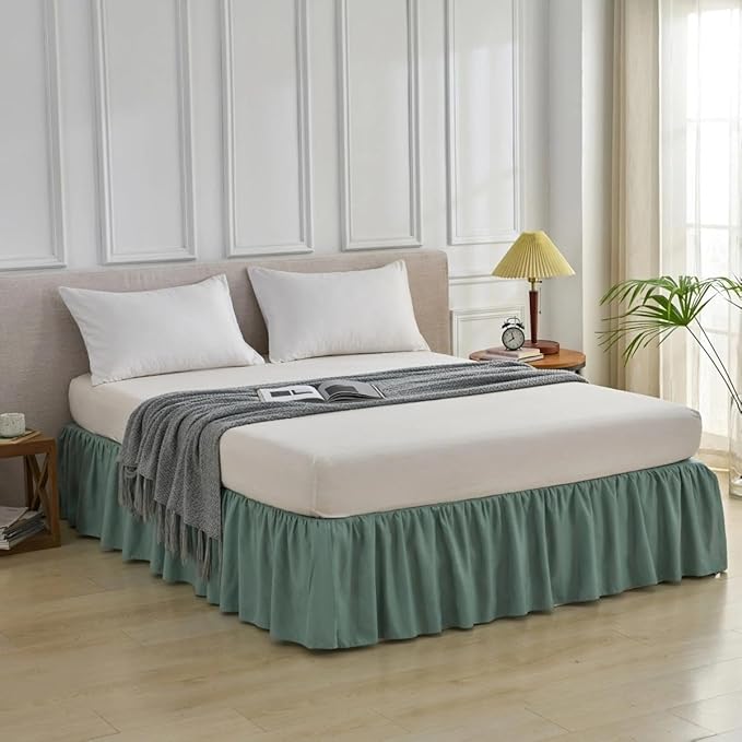 Bed Skirt Queen Size Ruffled Bed Skirt with Split Corners, Queen Bed Skirts 12 Inch Drop, Queen Size Bed Skirting with Platform, 12'' Queen, Sage Green