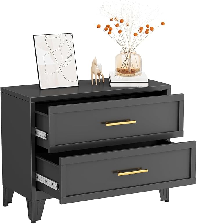 Metal Dressers, Black Small Dresser for Bedroom, 24.76" H Dressers & Chests of Drawers, Dresser and Nightstand Sets for Living Room, Entryway, Hallyway (Black, 2 Drawers)