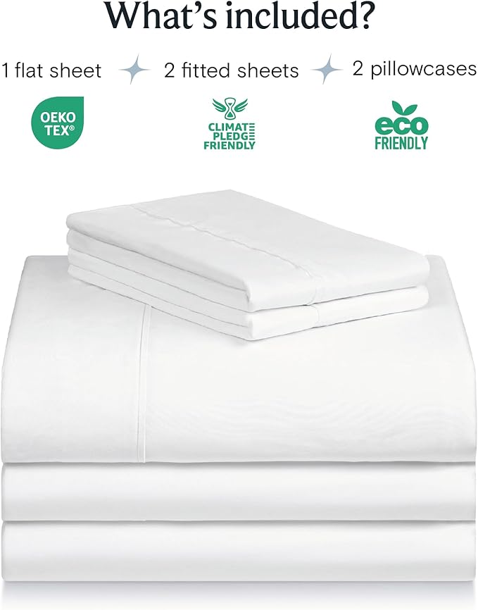 LuxClub 5 PC Split King Sheet Set Bed Sheets Deep Pockets Wrinkle Free Cooling Sheets Machine Washable Hotel Bedding Silky Soft - White Split King