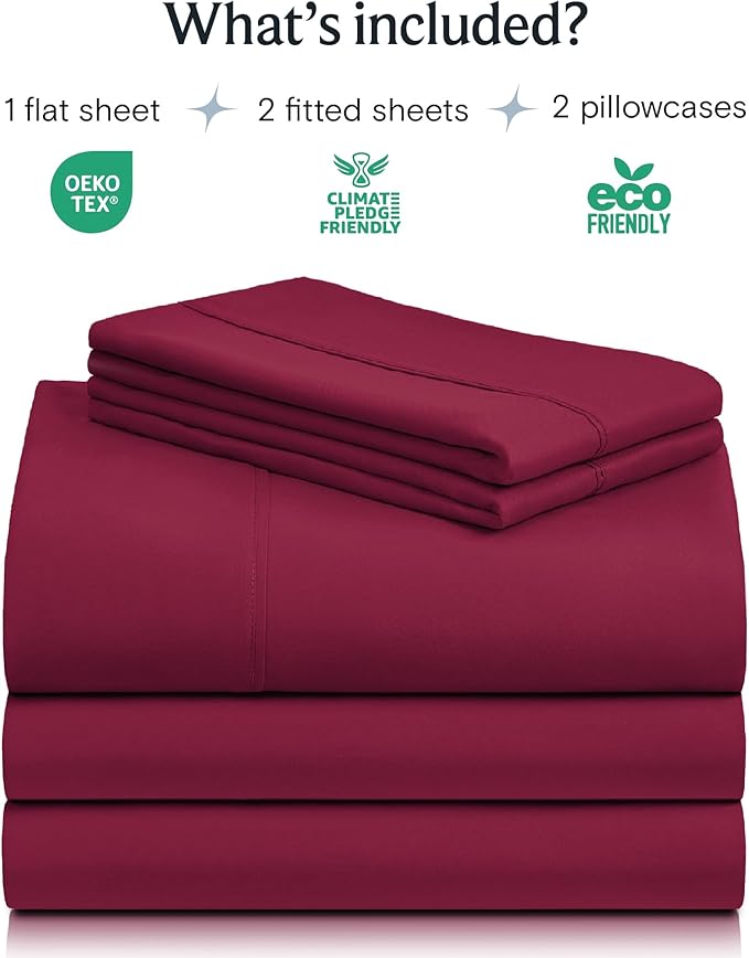 LuxClub 5 PC Split King Sheet Set, Deep Pockets Wrinkle Free Cooling Bed Sheets Hotel Bedding for Women, Men, Includes 2 Fitted Sheet, 1 Flat Sheet and 2 PillowcasesBurgundy