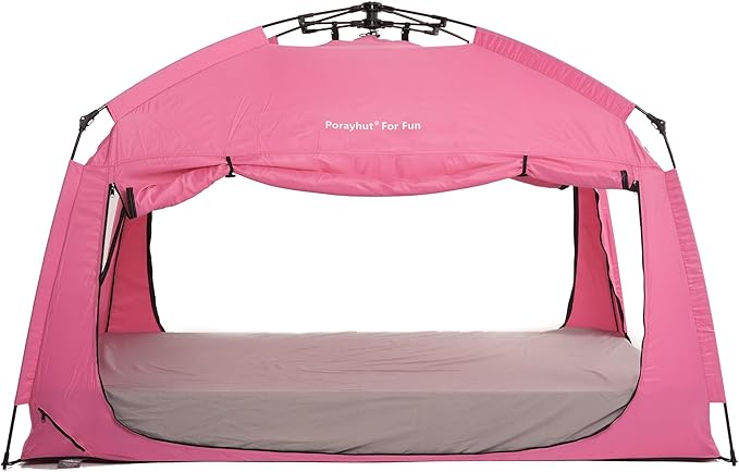Indoor Instant Privacy Bed Tent for Sleeping,Quick Set-up Bed Canopies,Portable Bed Drapes with Large Space and 3 Doors (Pink, Twin)