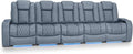 Seatcraft Diamante Zero-Gravity CoolZero Italian Leather Home Theater Seating, Power Headrest, Power Recline, Row of 5 Sofa, Smokey Blue