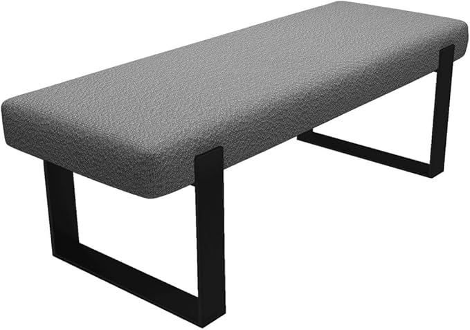VANT Upholstered Bed Bench - Boucle Grey - Matte Black - Contemporary Modern, Bedroom Bench Seat, Hallway, or Entryway
