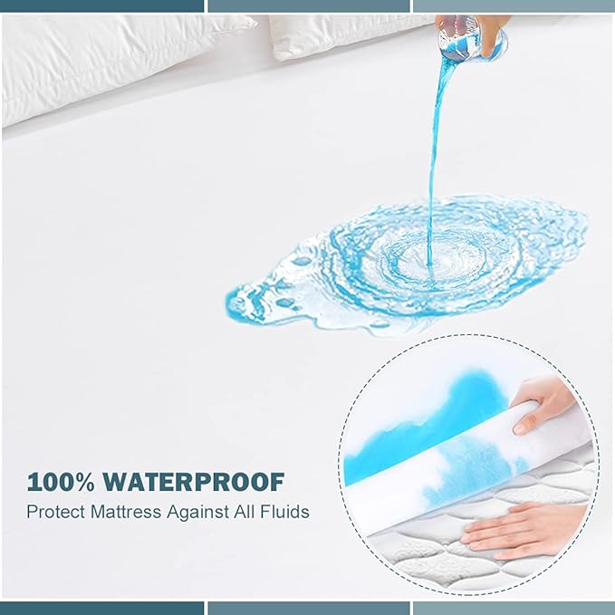 2 Pack Queen Waterproof Mattress Protector Deep Pocket Mattress Cover, Soft Breathable Mattress Pad, Fitted Noiseless Waterproof Bed Cover Stretch to 25"