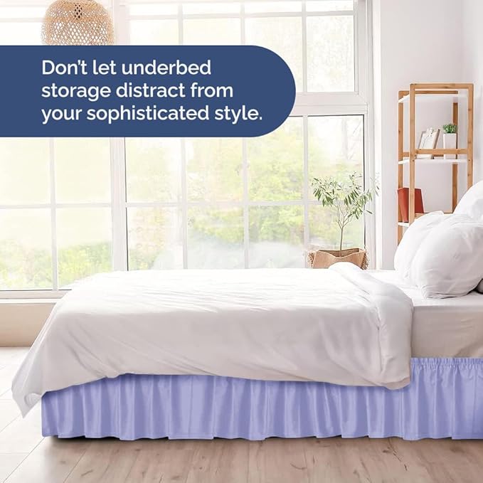 Wrap Around Dust Ruffle Bed Skirt - Lavender - for Queen Size Beds with 21 Inch Drop - Elastic Strap - Adjustable Pleated Bedskirt with Brushed Fabric and Wrinkle Free - for Women, Men, Kids & Teens