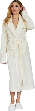 Lotus Linen Plush Robes for Women - Soft Bathrobe, Custom Monogram, Warm Fleece Robe with Pockets