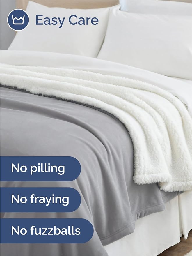 Sherpa Fleece Blanket Queen Size - Reversible Sherpa Fleece Queen Blanket - Super Soft Double Sided for Bed, Sofa, Couch - Thick, Warm, Fuzzy & Plush - Luxurious Bedding for Winter - Grey, 90" x 90"