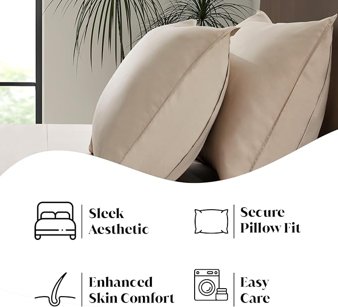 Luxury Bamboo Market | Queen Size Bed Sheet Set | 100% Viscose Made from Bamboo | Organically Grown | Ultra Soft | Cooling Sheets for Hot Sleepers | 17" Deep Pocket [Dune]