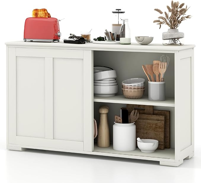 Costzon Sideboard Buffet Cabinet of 2, Wooden Kitchen Storage Cabinet with Adjustable Shelf, Sliding Barn Door, Accent Coffee Bar Cabinet Console Table for Living Room, Dining Room, Hallway