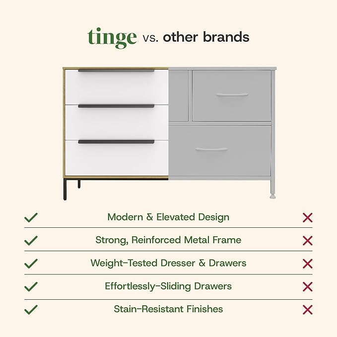 tinge Lira Premium Fabric Dresser - Solid Wooden Frame, 6 Spacious Sag-Proof Drawers with Sleek Metal Handles - Premium & Durable Storage Solution for Your Home (Light Brown)