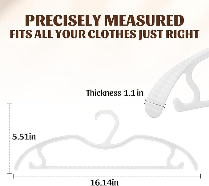 24 Pack Upgraded Short Neck Vertical Space Saver Hangers Heavy Duty Wide Shoulder Clothes Hangers Built-in Dual Hooks Wave Pattern Non-Slip Plastic Hangers for Coats Suits Dresses Pants - White