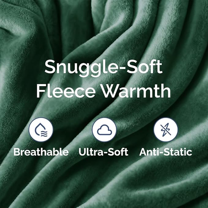 Ultra Soft Fleece Blanket King Size - Flannel Fleece Luxury King Blanket - Lightweight for Couch Bed Chair - Thick, Warm and Breathable - All Season Cozy Anti-Static Microplush Bedding, Forest Green