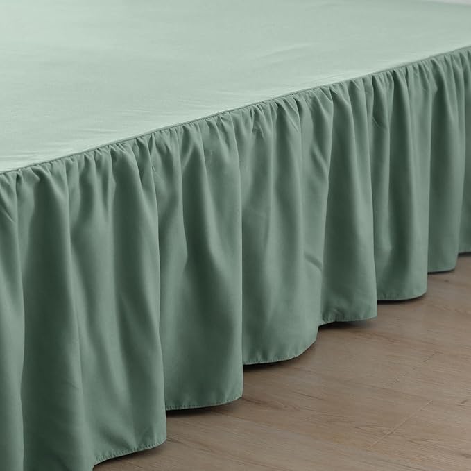Bed Skirt Queen Size Ruffled Bed Skirt with Split Corners, 18 Inch Drop Dust Ruffle Bed Skirts with Platform, Sage Green, 18" Queen
