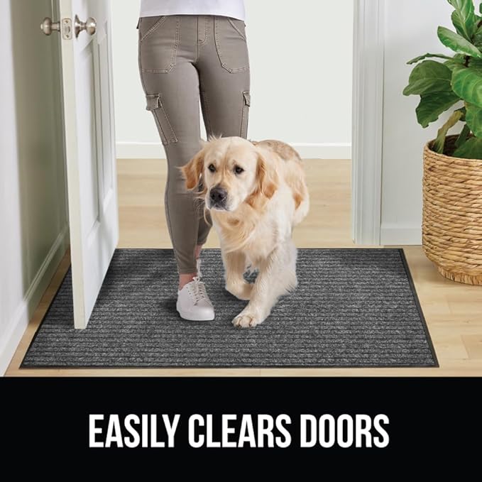 GORILLA GRIP Waterproof Traffic Guard Door Mat, 2 Pack Heavy Duty Entryway Mats, Strong Rubber Back Commercial Rugs for Office Hallway, Garage Floor and Home, Low Profile Carpet, 29x17, Light Gray