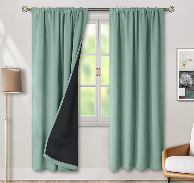 BGment Blackout Curtains for Bedroom with Rod Pocket, Room Darkening Curtains 100% Black-Out LivingRoom Curtains with Thermal Black Liner, Each Window Drapes 2 Panels, 42 x 84 Inch, Frosty Green