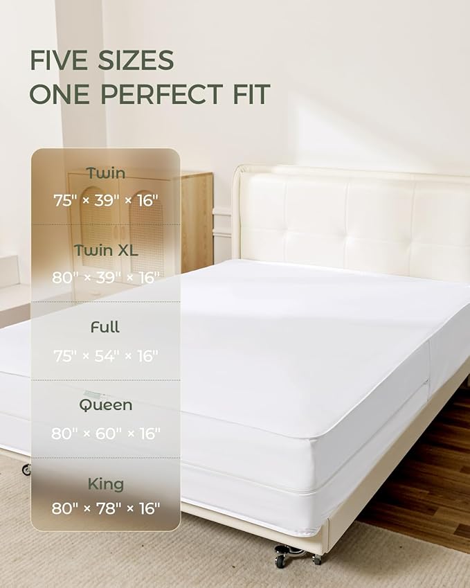 FAUNNA 100% Cotton Mattress Encasement, Bed Bug and Dust Mite Proof Mattress Protector Hypoallergenic & Antibacterial Protection, Noiseless Zippered Six-Sided Mattress Cover (Twin 16" Deep)