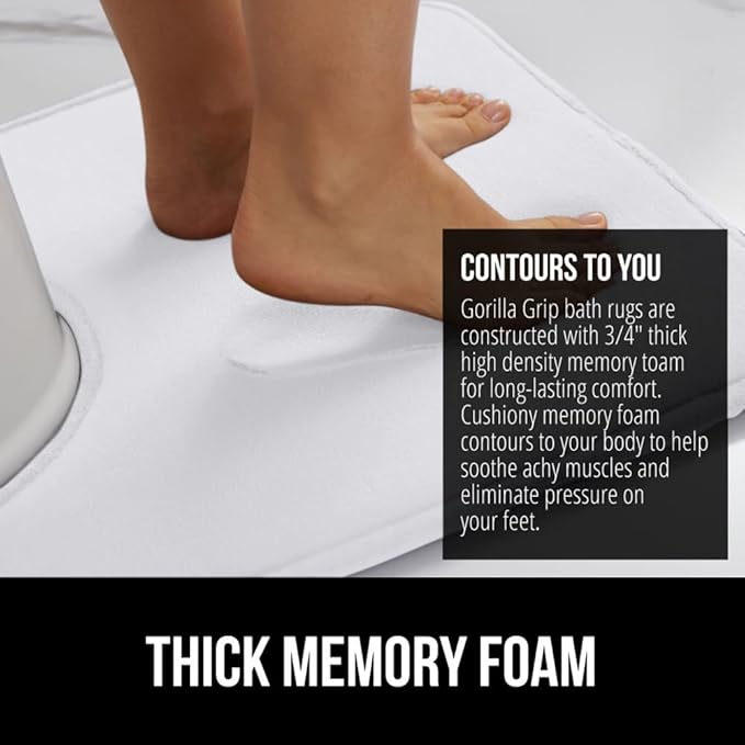 GORILLA GRIP Thick Memory Foam Toilet Rug for Bathroom, U Shaped Washable, Soft Absorbent Velvet Topside Floor Mats, Machine Wash, Cushioned Luxury Rugs for Bath Room, 22.5 x 19.5, White