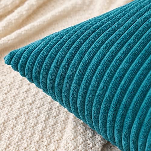 MIULEE Decorative Corduroy Throw Pillow Covers Set of 2 16x16 Teal - Image 2