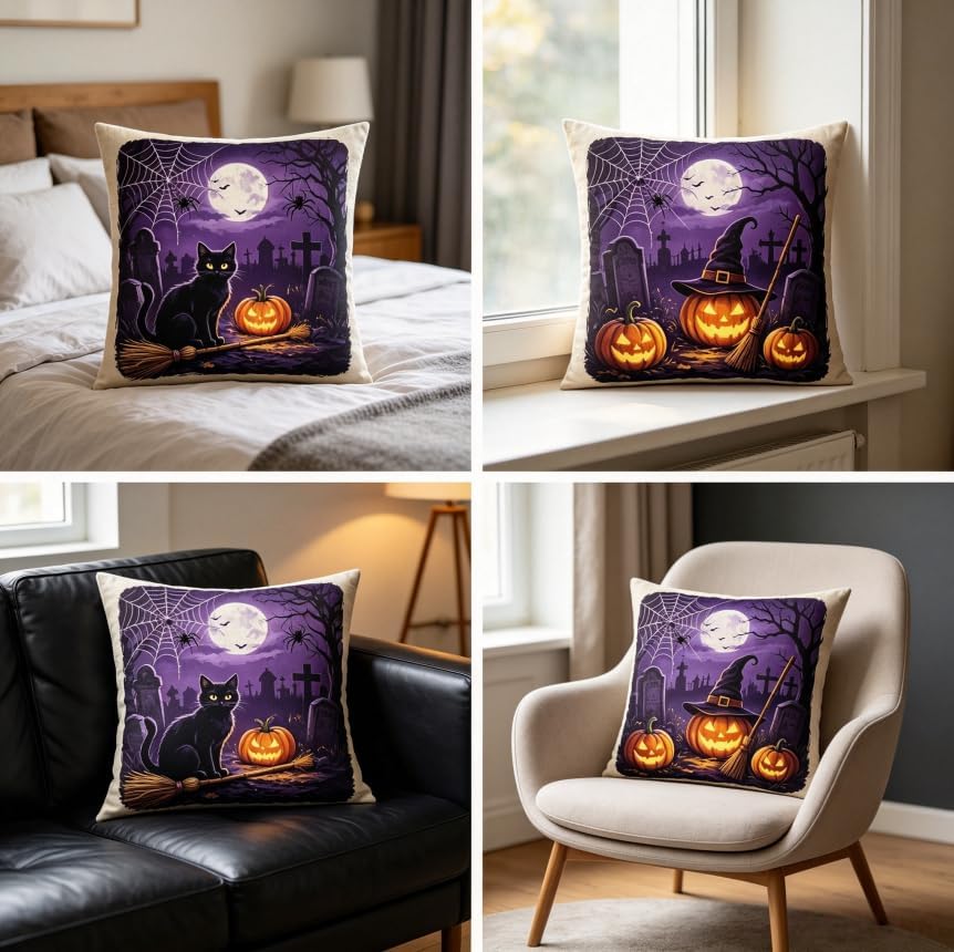 Halloween Throw Pillow Covers Linen, 18x18 Inch - Image 5