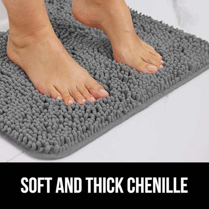GORILLA GRIP Bathroom Rug Sets 3 Piece, Bath Mat Set and Oval Toilet Base with Rubber Backing, Plush Absorbent Shaggy Chenille Washable Mats, Includes 24x19.5, 24x17 and 36x24 Inch Rugs, Grey